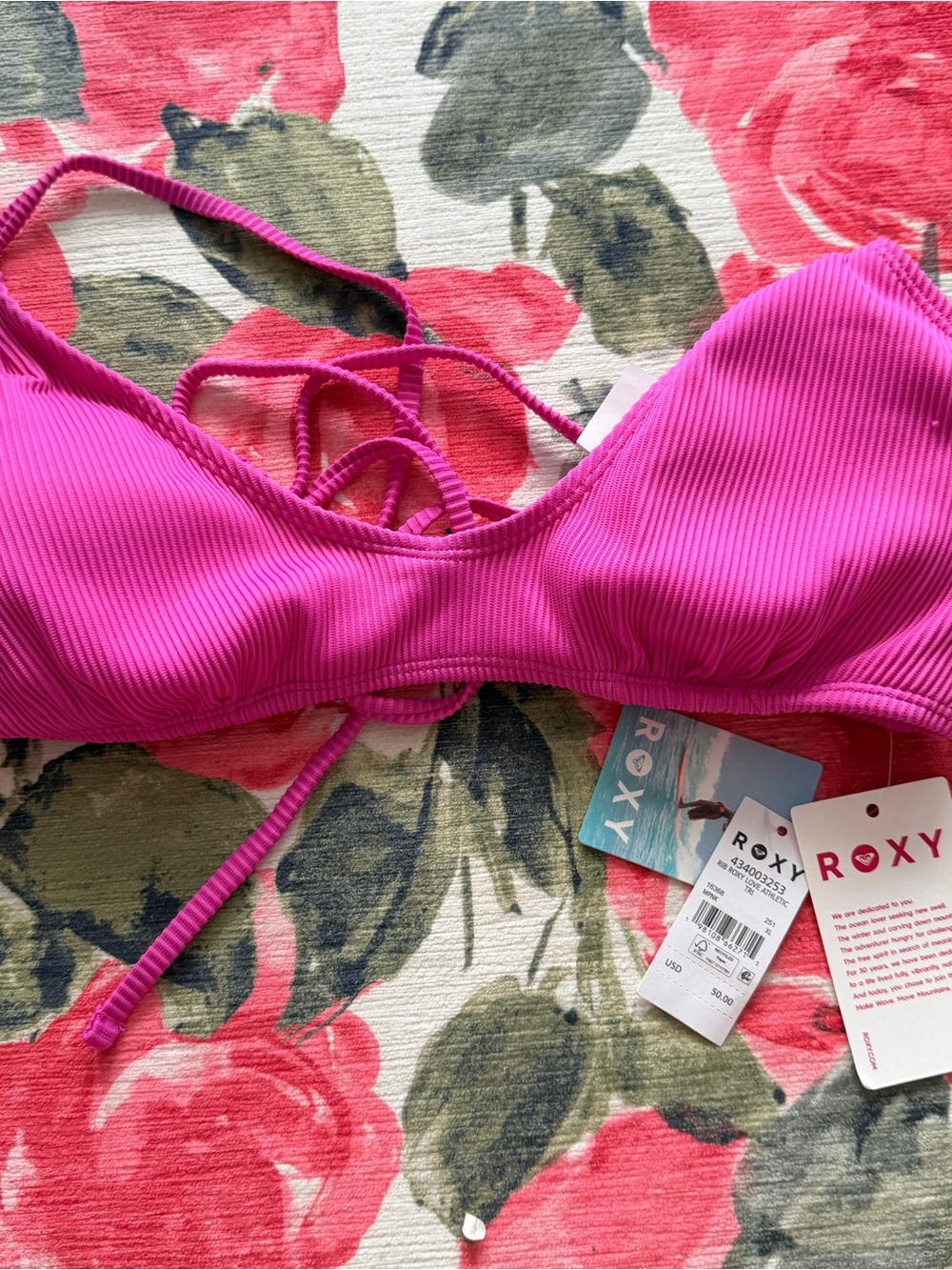 Roxy Hot Pink Rib Roxy Love Athletic Triangle Bikini Top